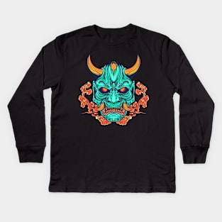 oni mask red green cloud big fang Kids Long Sleeve T-Shirt